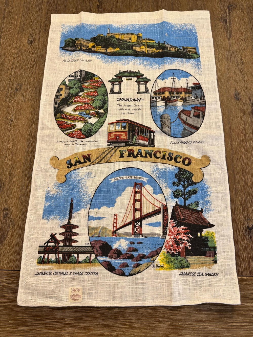 Vintage San Francisco Retro Travel Souvenir Tea Towel 100% Linen